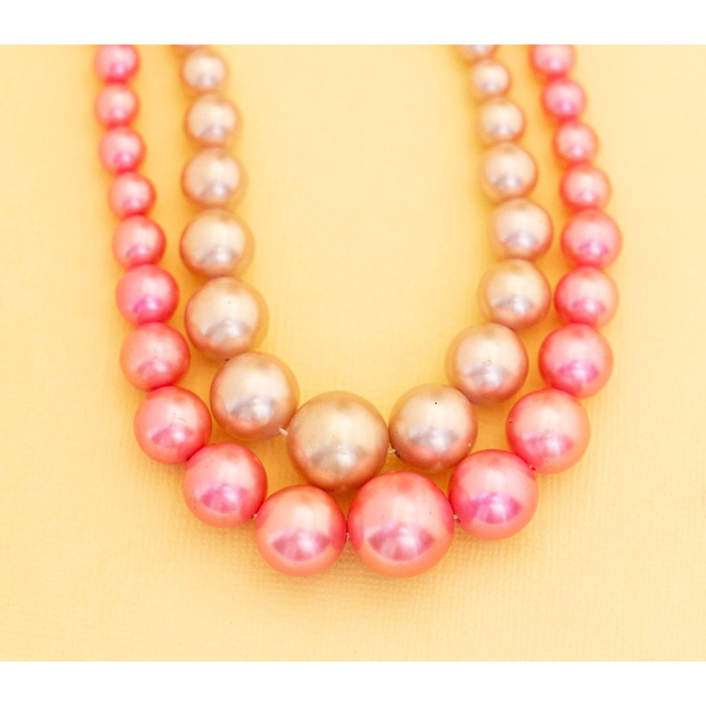 Vintage Boho Pink Beaded Necklace 16 Inches By Japan I21 24$
